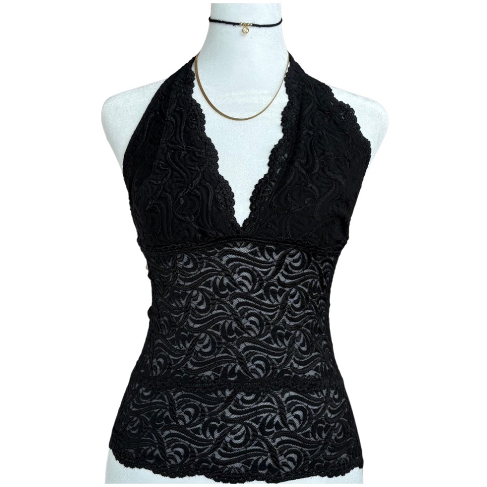 Bebe Black Lace Halter Top – Vintage Y2K Size M